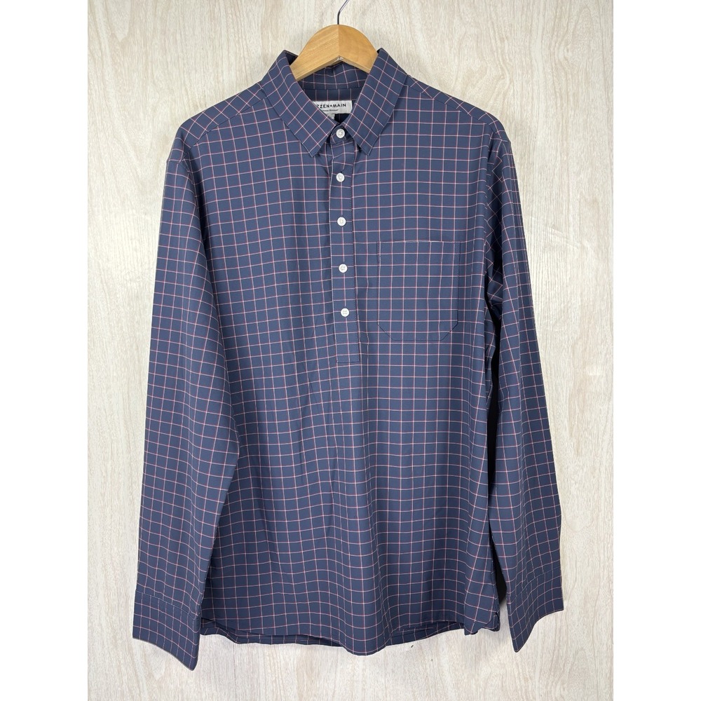 Mizzen+Main Leeward Shirt Mens XL Trim Fit No Tuck Blue Red Plaid Performance